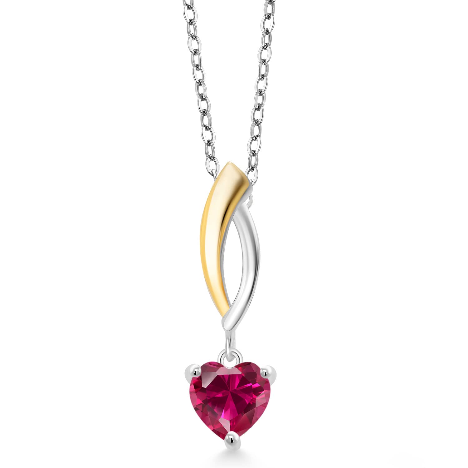 6.5MM Heart Shape Gemstone Birthstone & Lab Grown Diamond Pendant Necklace for Women - 925 Sterling Silver & 10K Yellow Gold with 18
