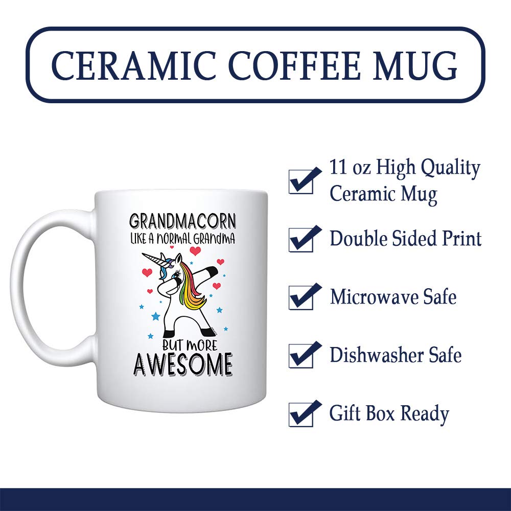 Veracco Grandmacorn Ceramic Coffee Mug - Funny Bear Design, Perfect Mother's Day Gift for Grandma, Nana & Granny - 11oz White Ceramic Cup for Coffee, Tea & Hot Drinks - Great for Home, Office & Gifts