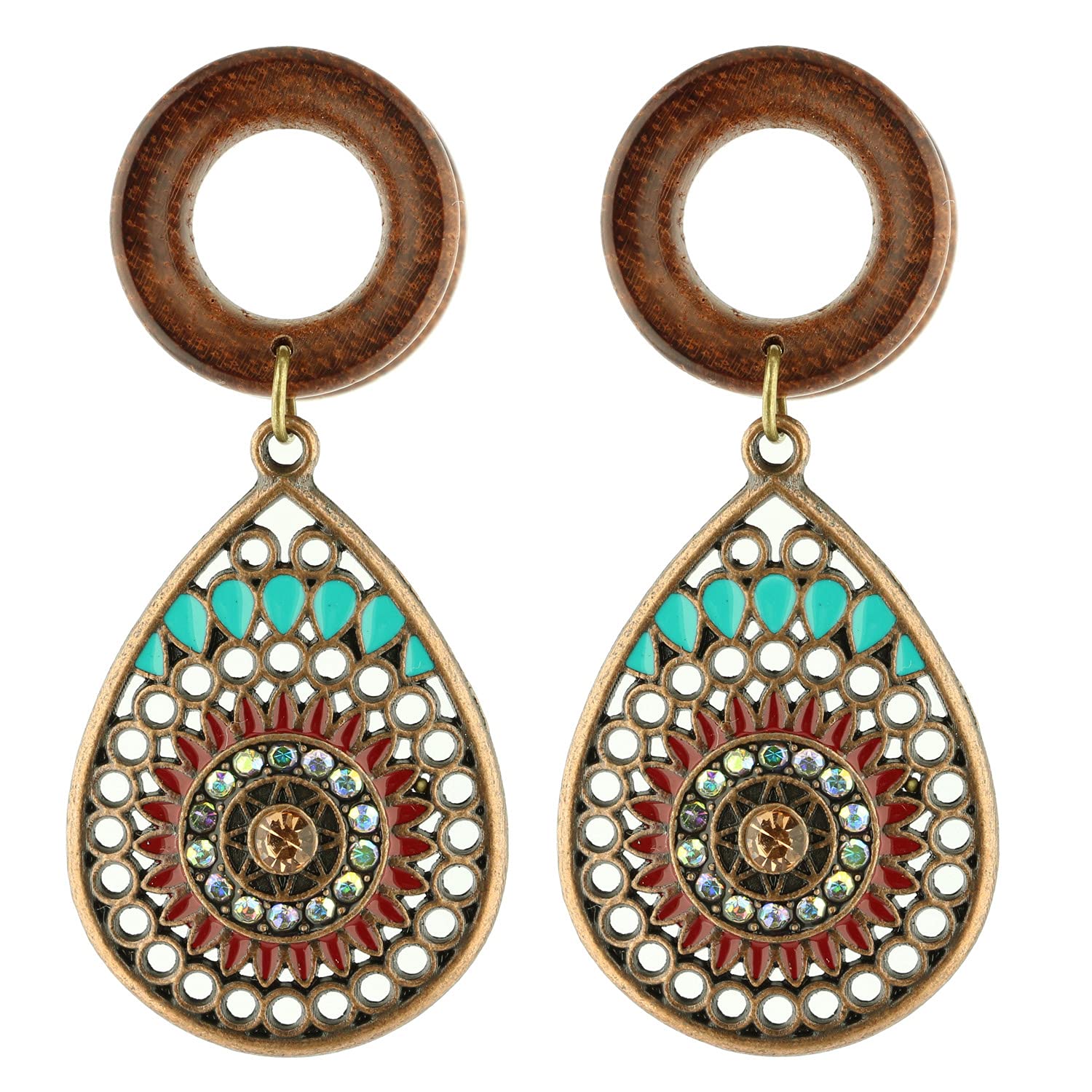 Bohemian Teardrop Wood Ear Gauges 8mm-22mm - Handmade Dangle Earrings, Flesh Tunnels & Plugs for Stretched Ears - Perfect for Festival, Boho & Gothic Fashion