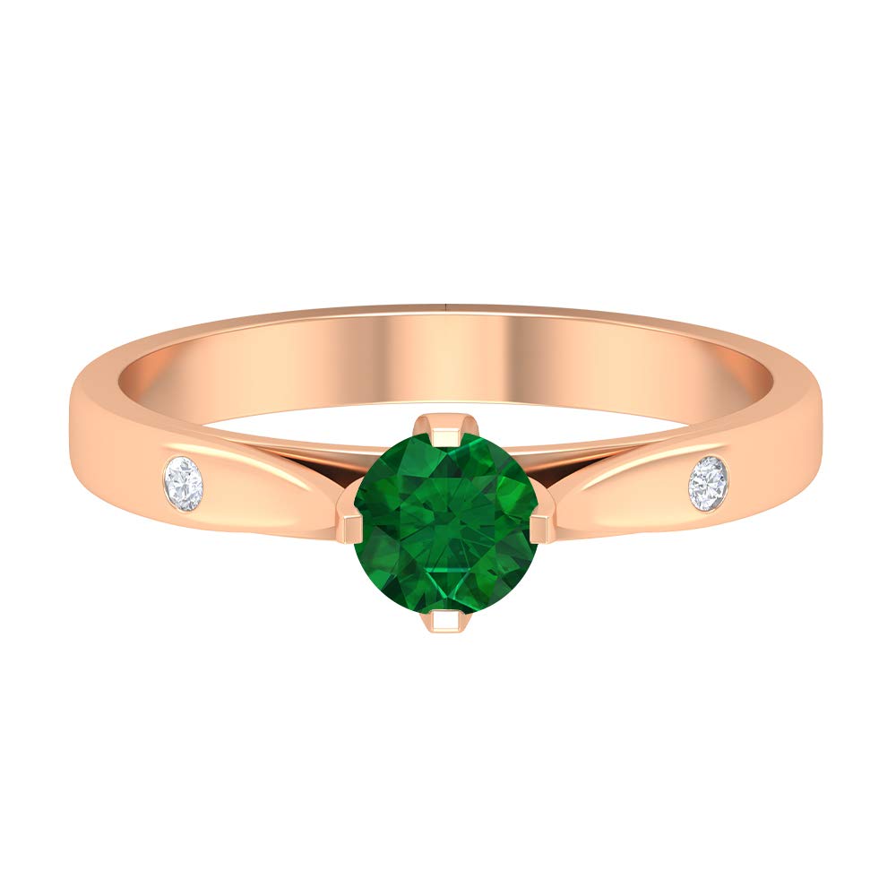 1/2 CT Emerald and Diamond Ring for Women - 14K Solid Gold Floral Engagement Ring, May Birthstone Jewelry - Perfect for Weddings, Anniversaries & Special Occasions