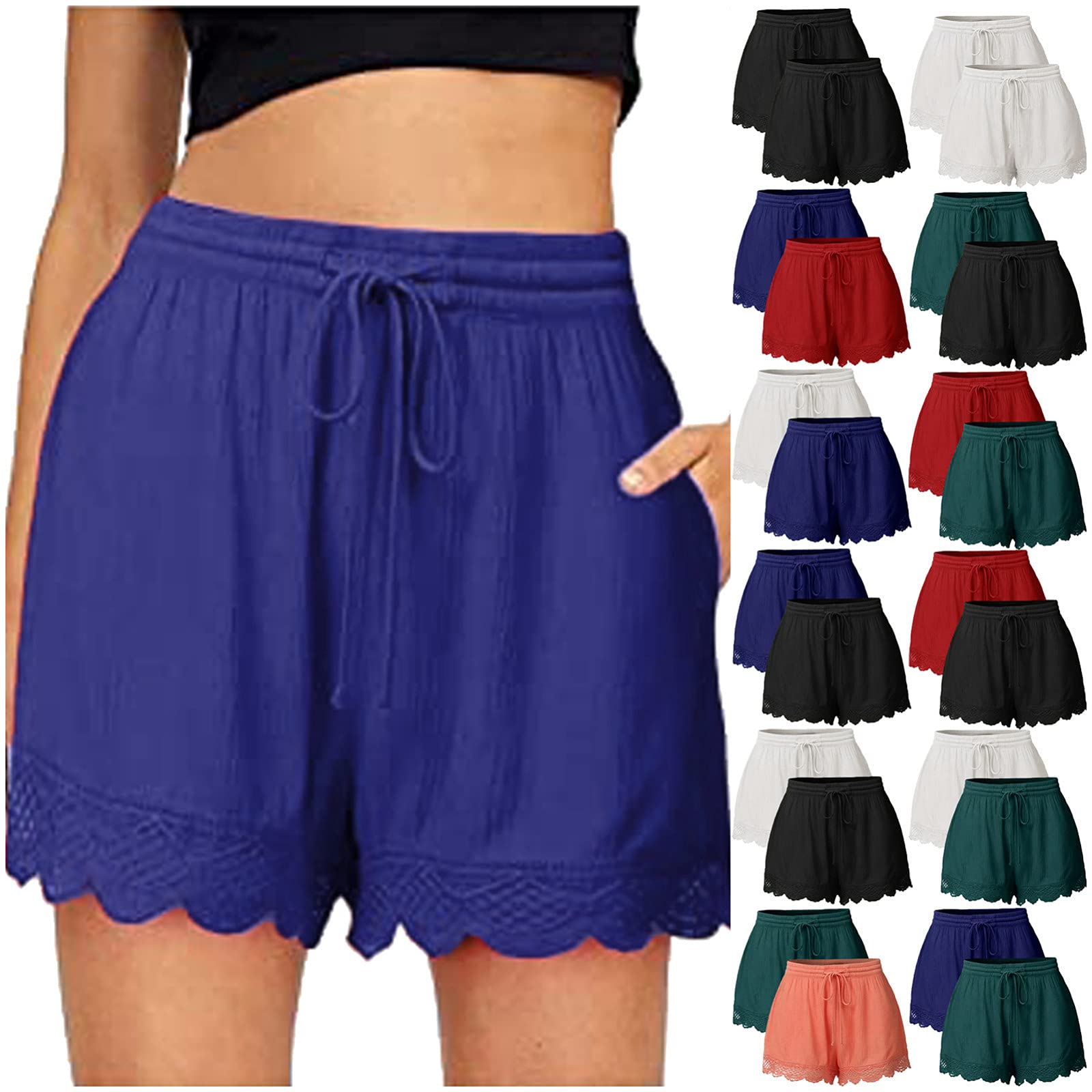 BOIYI Women's Plus Size Elastic Waist Shorts - 2 Pack Summer Casual Athletic Running Shorts with Drawstring | Comfortable Workout, Yoga, Lounge & Beach Wear