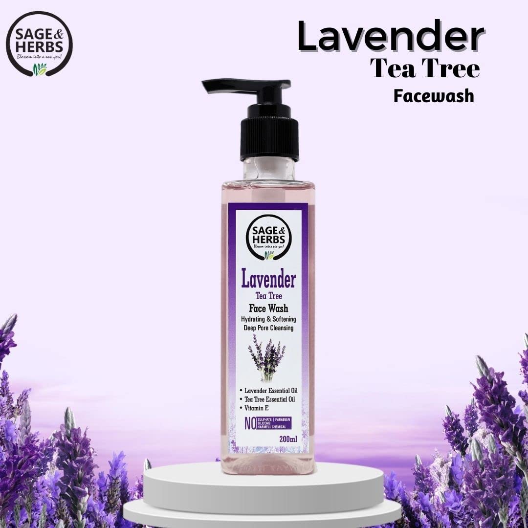 Sage & Herbs Natural Anti Acne Face Wash with Lavender & Tea Tree Oil - Reduces Acne, Pimples & Minimizes Pores - Gentle Cleanser for Oily & Sensitive Skin - Perfect for Daily Skincare Routine & Breakout Control (100ml)