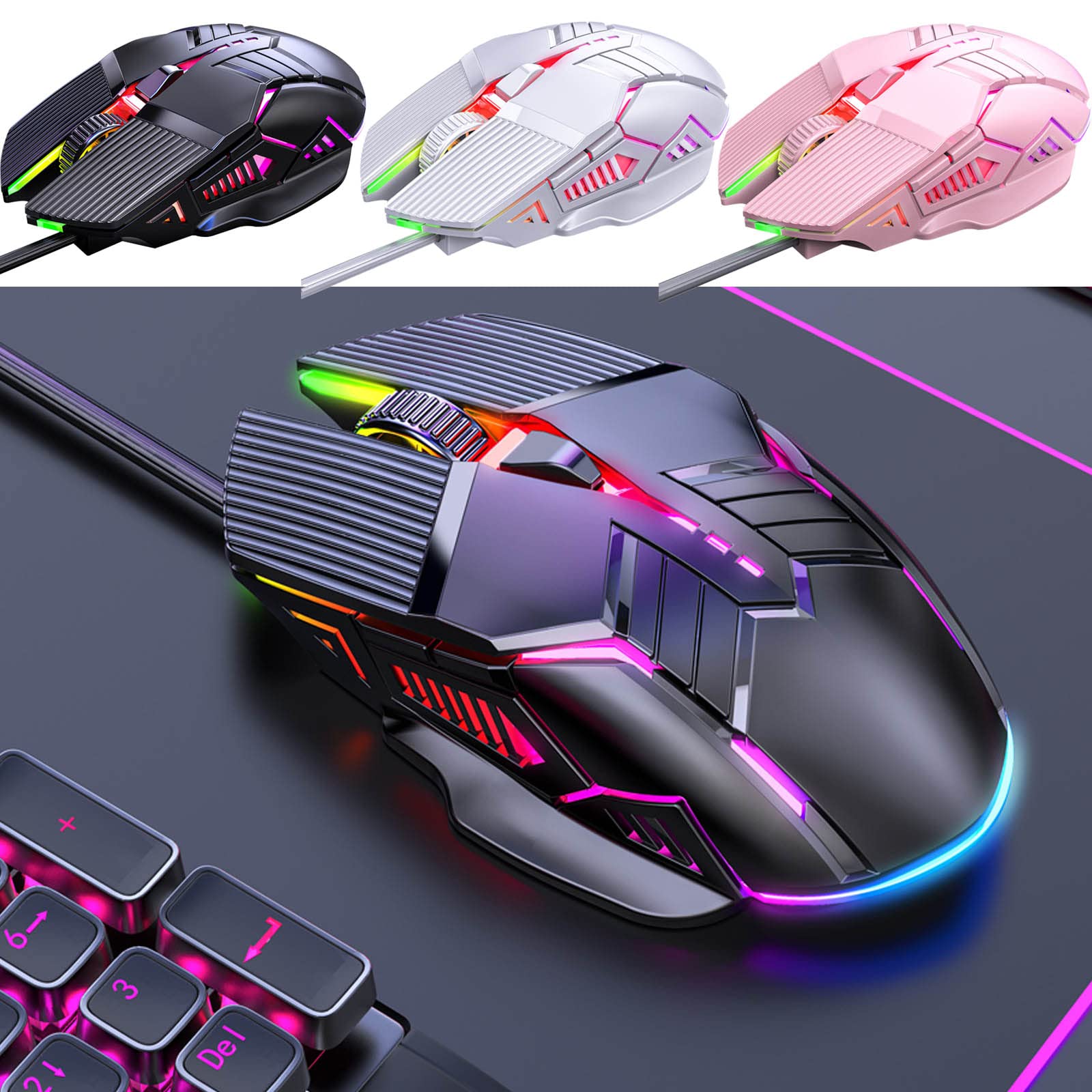 Best Wired Gaming Mouse with RGB Lighting - Ergonomic Esports Mouse for PC, Laptop, Tablet | Silent Mechanical Buttons for Windows Gamers | Perfect for FPS, MOBA & Office Work