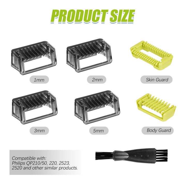 Eniyou 7-Piece Replacement Blades & Comb Guide Kit for Philips One Blade - Compatible Accessories for Beard Trimming & Grooming | Perfect for Travel, Home & Salon Use