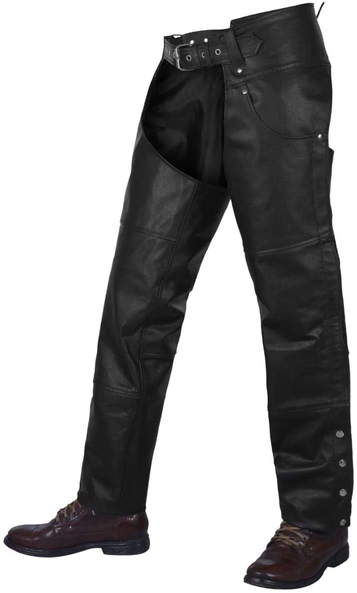 Vintage Leather Cowboy Chaps - Adjustable Motorcycle Pants for Men & Women - Riding Protection - Black