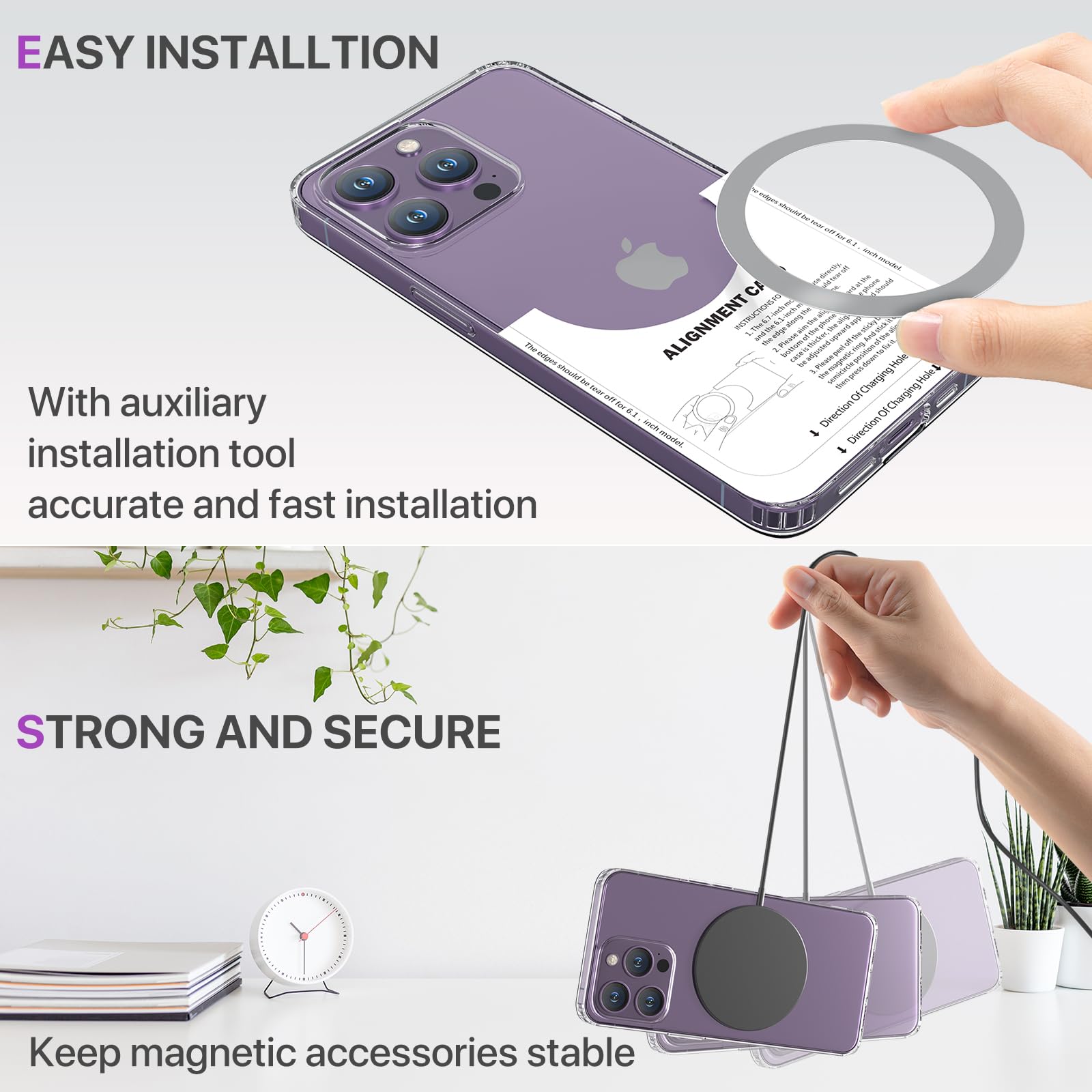2PCS MagEase Universal Metal Ring - Compatible with iPhone 16/15/14/13/12 Series & Samsung Galaxy - Magsafe Magnetic Wireless Charging Accessory (Silver) - Perfect for Car Mounts, Wallets & Phone Stands