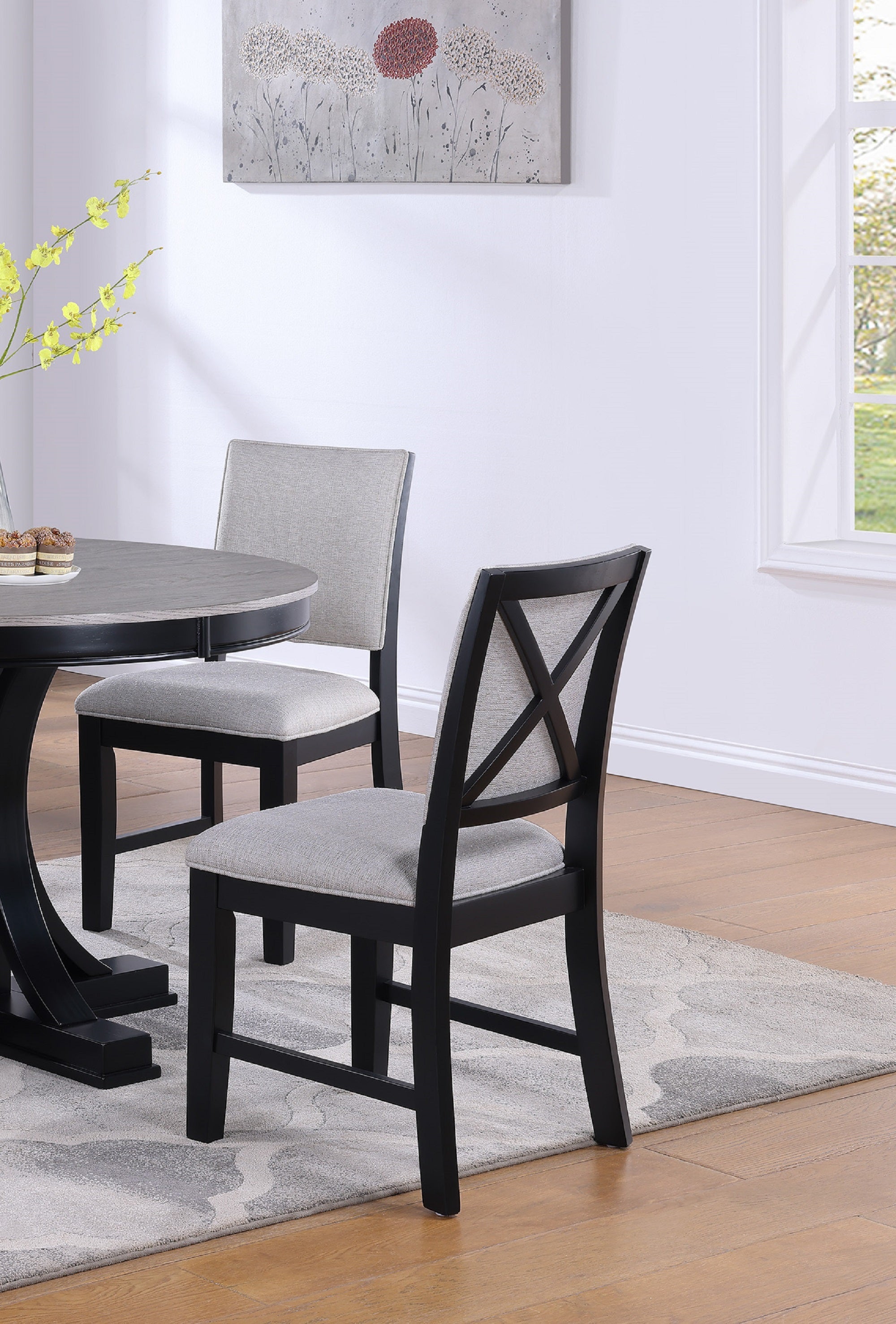 2-Piece Set Gray Fabric Upholstered Side Chairs with Black Wooden Frame - Modern Dining Room Accent Chairs for Kitchen, Living Room or Office