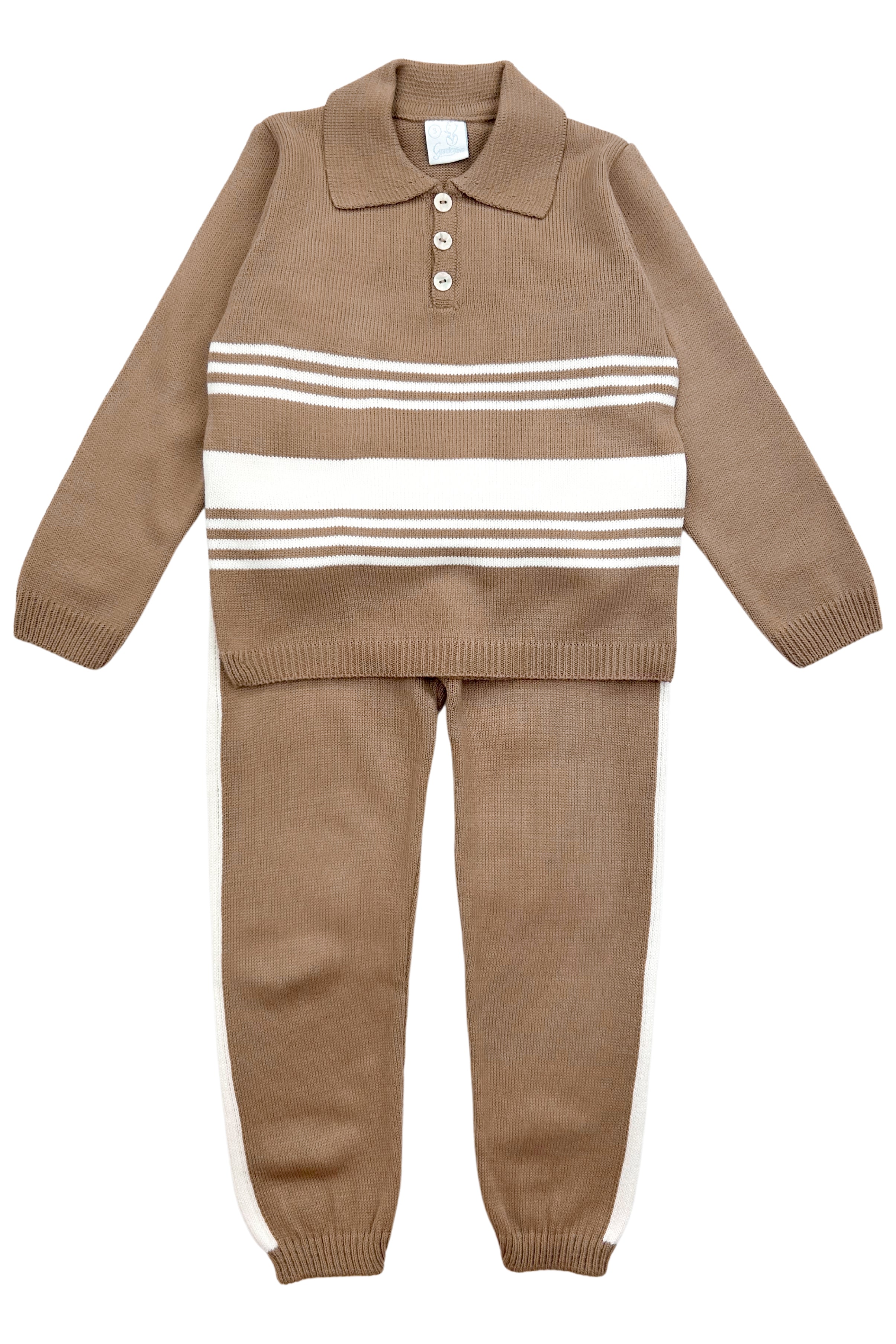 Theodore Caramel Brown Stripe Tracksuit for Men - Soft Cotton Jogger Set with Hoodie - Casual Lounge Wear & Street Style Outfit - Perfect for Gym, Running Errands, and Relaxing at Home