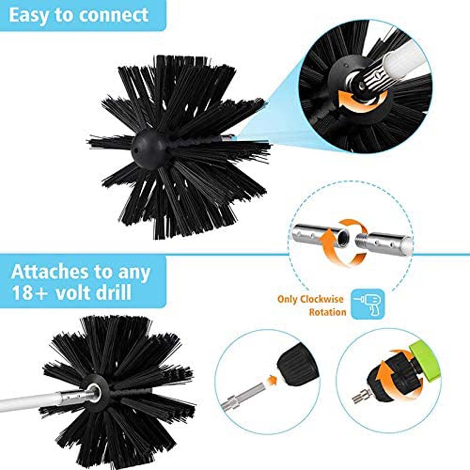 Drill-Powered Rotary Chimney Cleaning Kit with Flexible Rods (6/9/12/15 ft) & Brush Head - Fireplace & Stove Maintenance Tool for Homeowners & Professionals - Perfect for Annual Chimney Sweeping & Creosote Removal