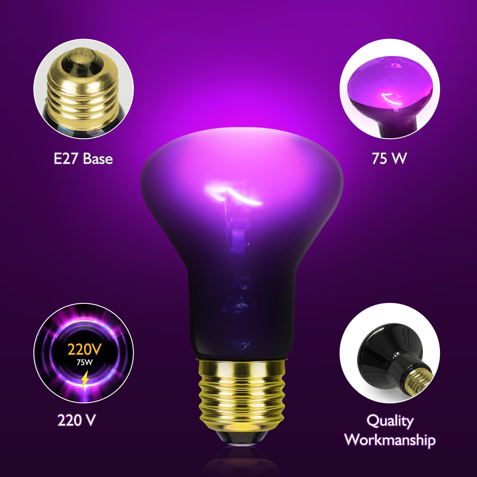 75W Reptile Heat Lamp Bulbs - Infrared Red Heat Bulb E26 110V for Chickens, Snakes, Lizards & Spiders - 2 Pack Black Bulbs for Pet Habitat Heating & Nighttime Warmth