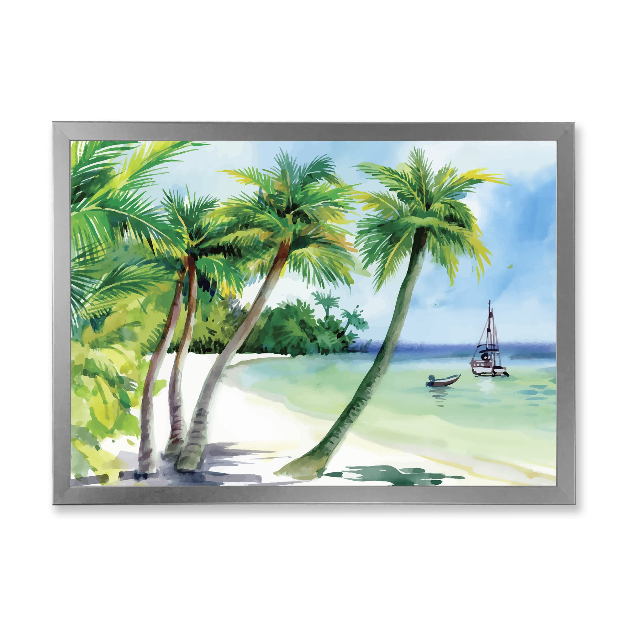 DesignQ Summer Beach Palm Trees Coastal Framed Wall Art - Perfect for Living Room, Bedroom & Beach House Decor