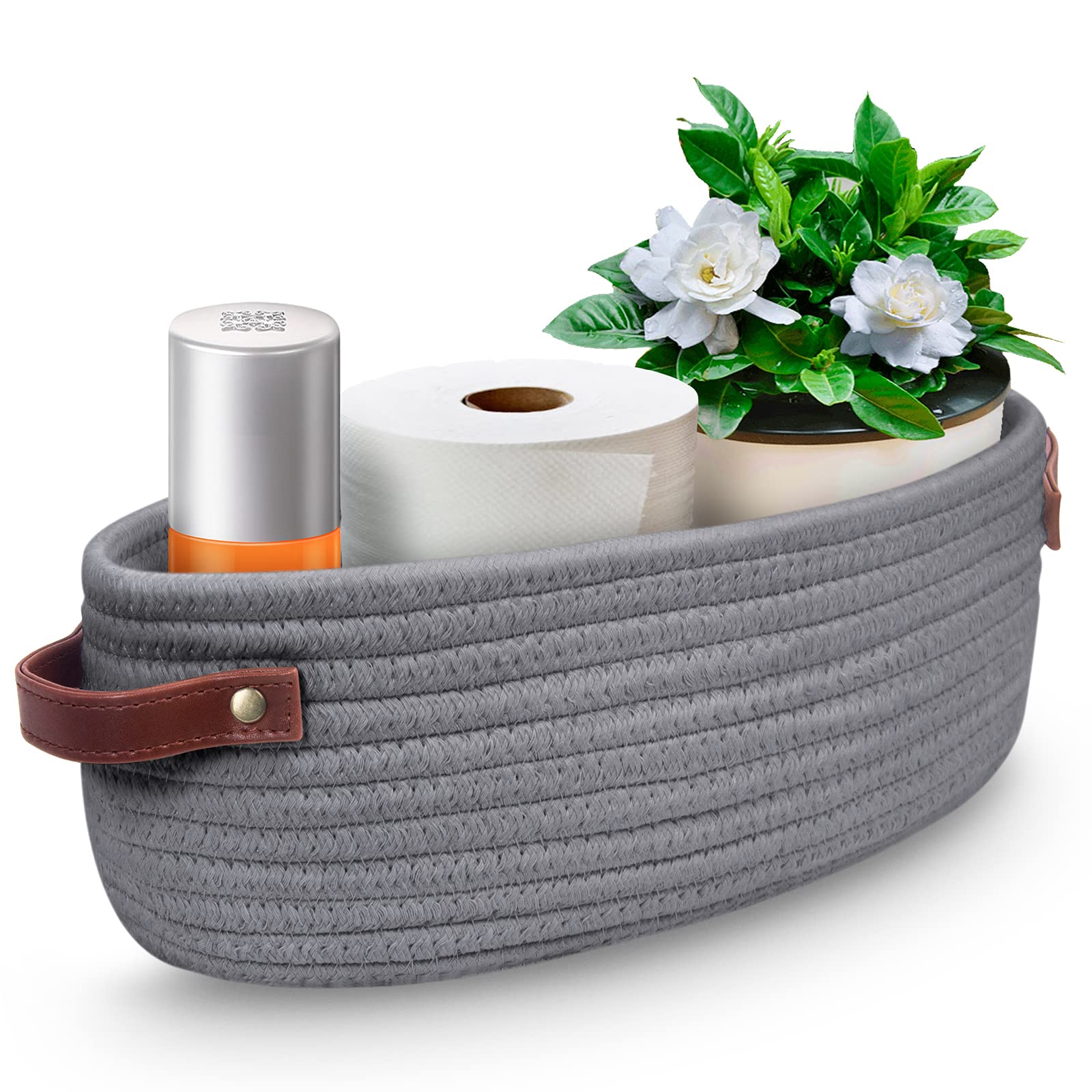 Woven Toilet Paper Storage Basket - Bathroom Organizer for Toilet Tank Top | Small Decorative Basket for Home, Bedroom & Living Room | Perfect for Bathroom Essentials, Tissue Storage & Home Decor