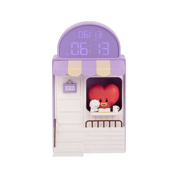BT21 TATA Cafe LED Desk Clock - Cute Alarm Clock with Night Light, Digital Display & USB Charging - Perfect for Home, Office, Dorm Room Decor & BTS Fans Gift