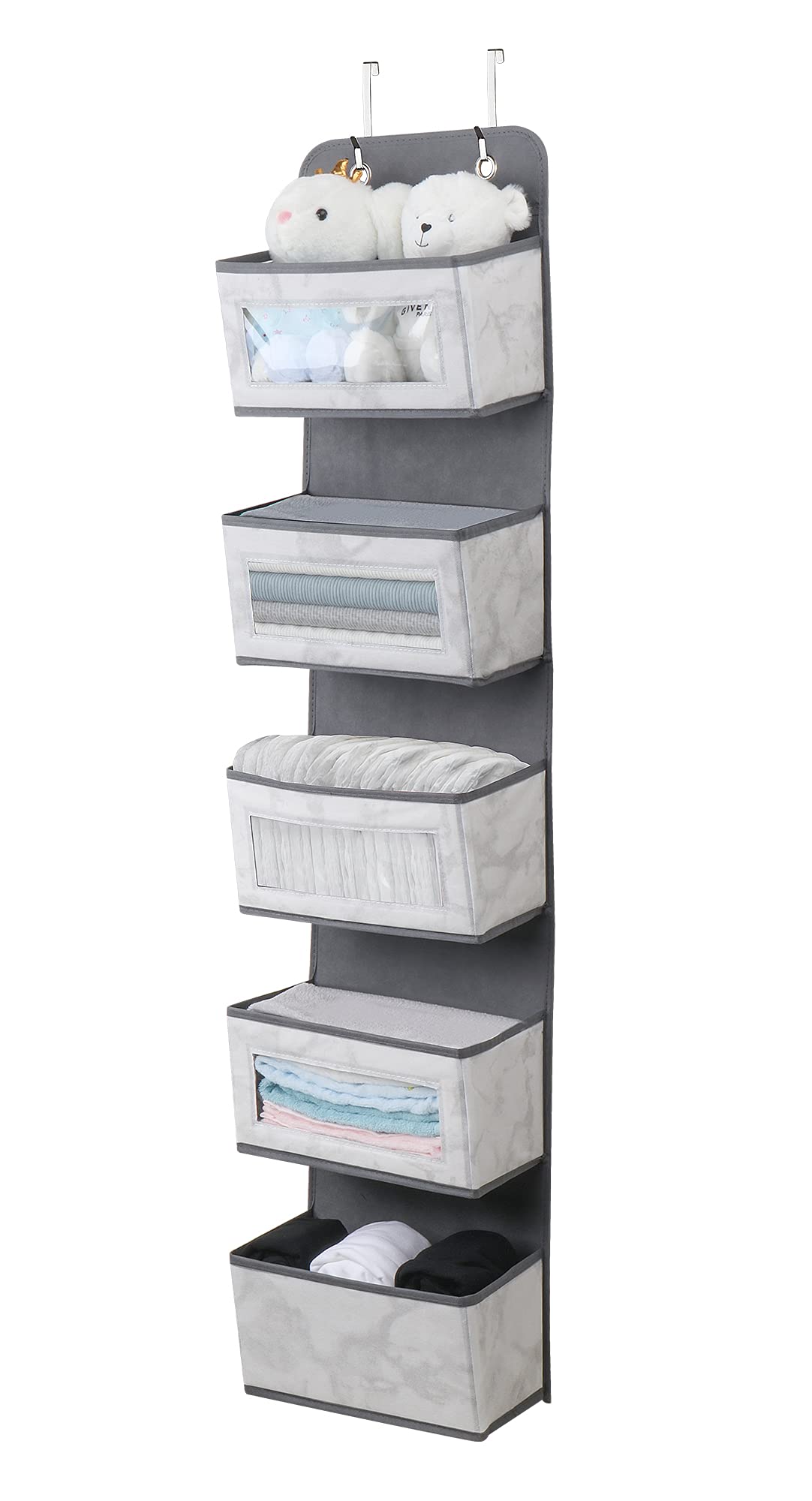Over The Door Hanging Organizer with 5 Large Pockets - Foldable Storage for Pantry, Nursery, Bathroom, Closet & Dorm - Space Saving Solution for Home Organization (Marble Print) - Perfect for Small Spaces & Clutter Control
