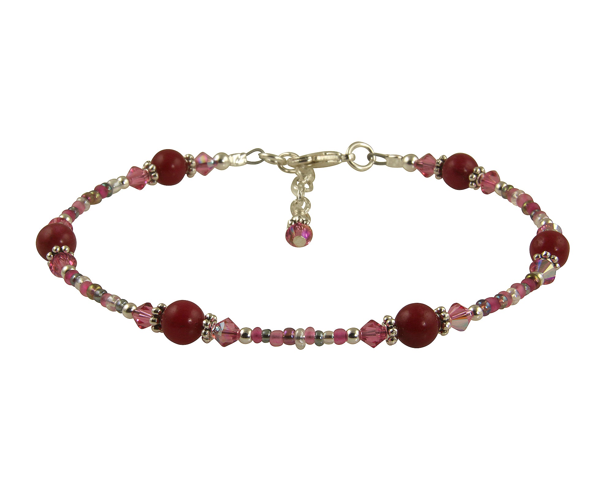Pink Jade Crystal Silver Plated Anklet - Elegant Adjustable Ankle Bracelet for Women | Perfect for Beach, Yoga, Summer Outfits & Boho Style