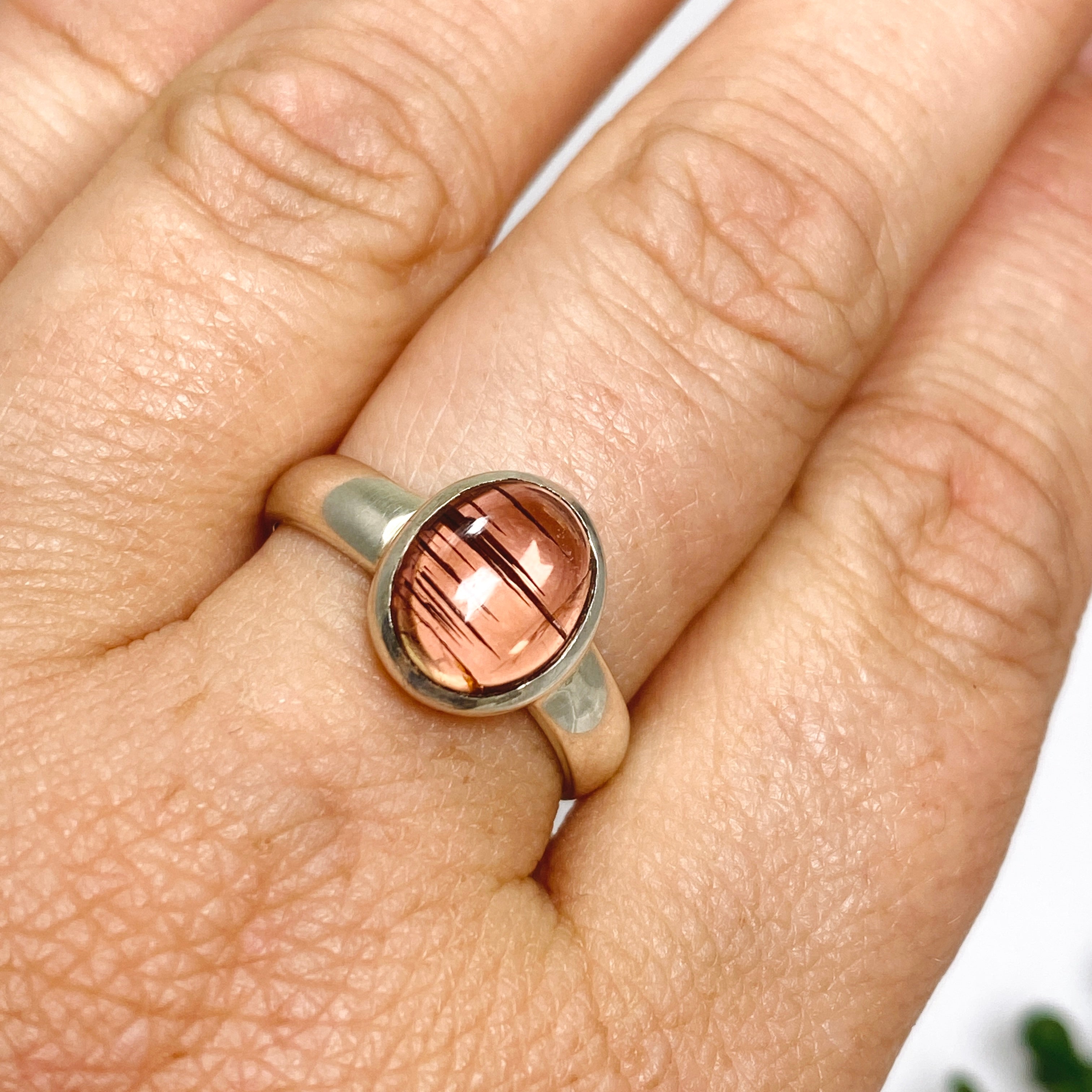 Pink Tourmaline Oval Cabochon Ring - Size 8 - Sterling Silver Women's Jewelry - Perfect for Valentine's Day Gifts & Anniversary Presents