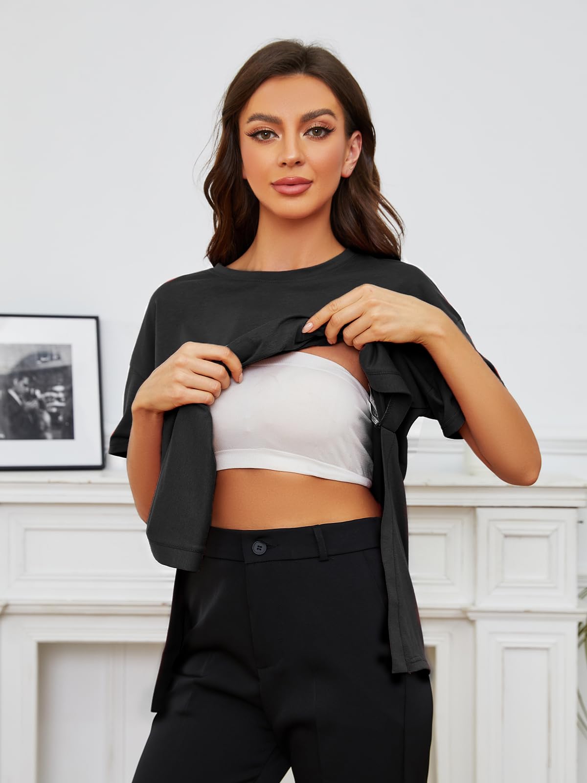 Ecavus Women's Maternity Tops - Soft & Stretchy Short Sleeve Pregnancy Shirts with Side Split Design, Loose Fit Nursing Blouse for Casual Wear | Perfect for Work, Shopping & Maternity Photos