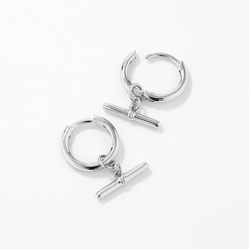 Silver T Bar Drop Charm Huggie Earrings - Elegant & Dainty Jewelry for Everyday Wear, Parties & Special Occasions
