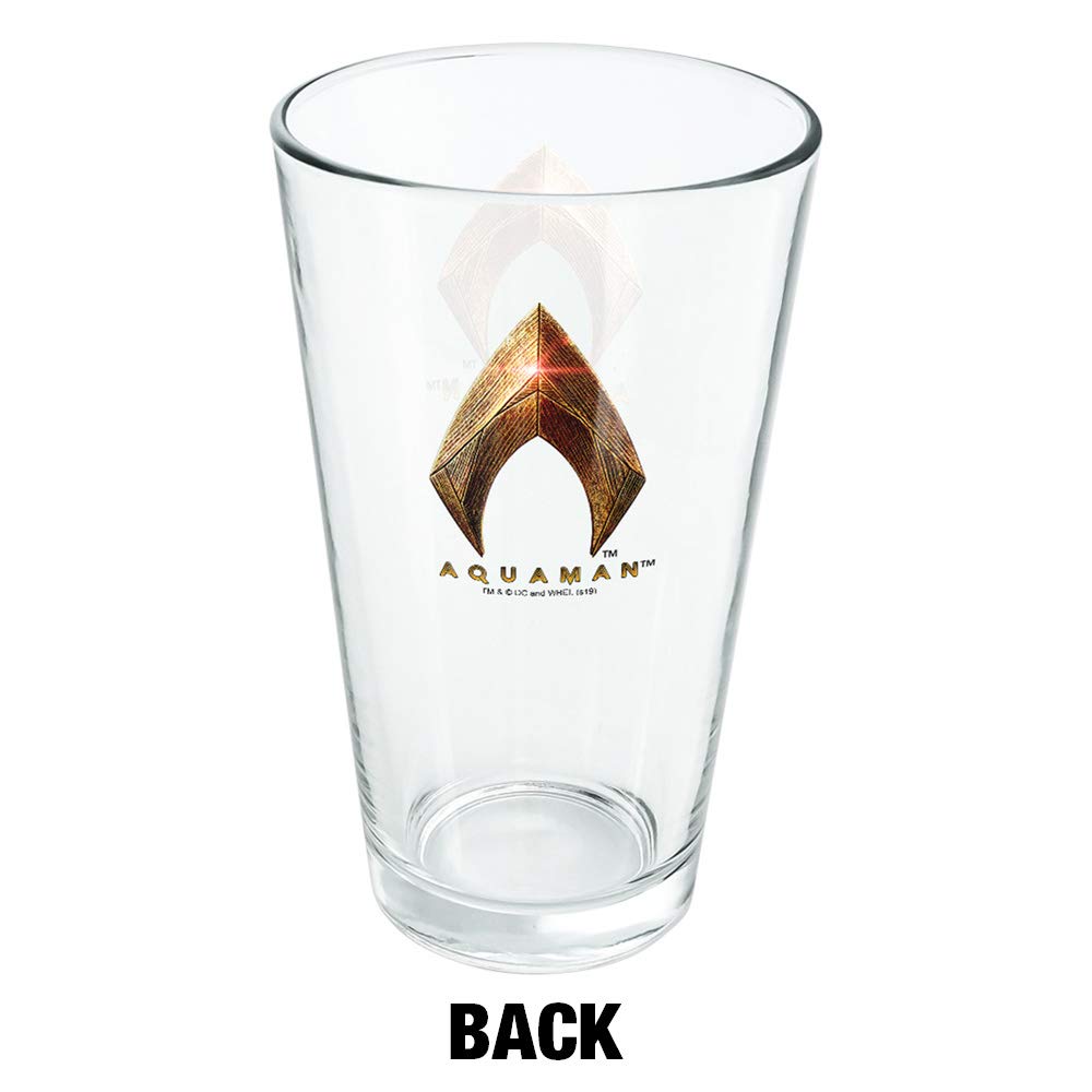 Official Justice League Movie Aquaman Logo 16 oz Pint Glass - Tempered Licensed Collectible Drinking Cup | Perfect Gift for DC Fans - Great for Beer, Soda, Water at Parties & Movie Nights