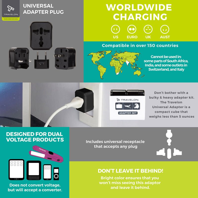 Travelon Universal Adapter Plug - Worldwide All-in-One Travel Power Converter with USB Ports | Perfect for International Travel, Business Trips & Vacation Charging Needs
