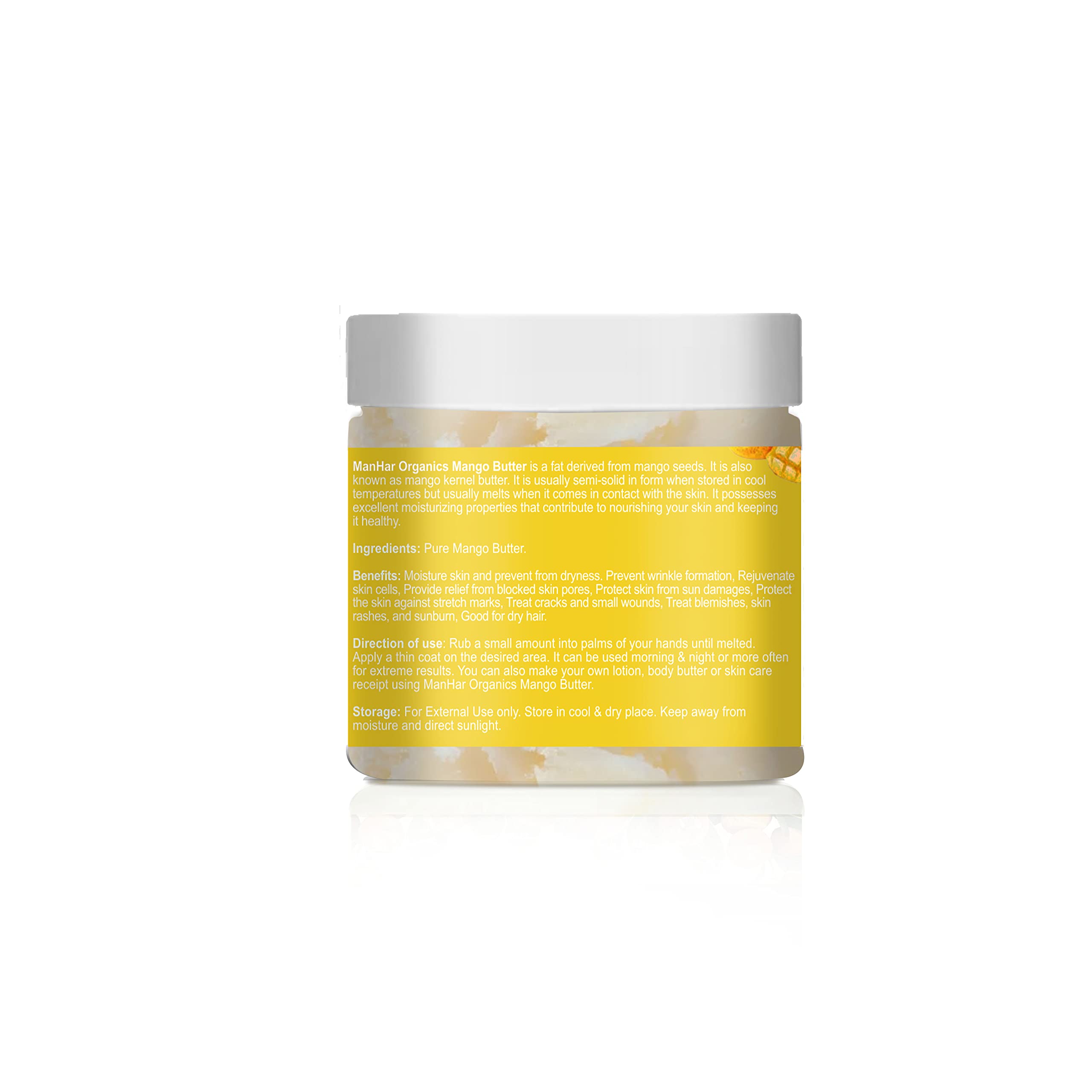 Organic Mango Butter 4.4oz (125g) - Raw, Unrefined African Body Butter for Dry Skin, Hair & Lips | Natural Moisturizer & Nourishing Cream | DIY Skincare, Body Care & Lip Balm | Perfect for Massage, Stretch Marks & Cracked Heels