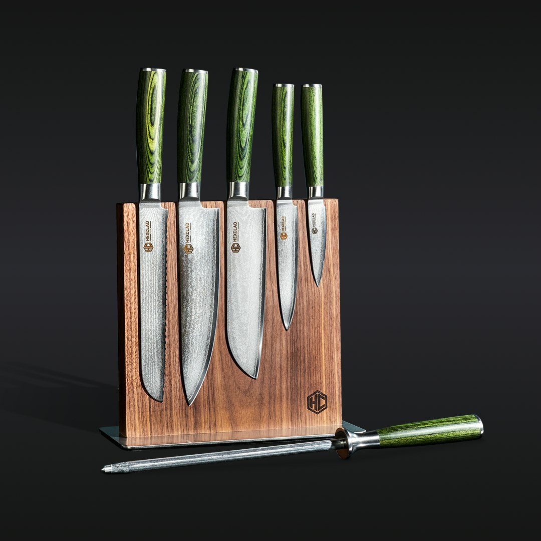 Premium 6-Piece Japanese Damascus Steel Knife Set with Magnetic Knife Block - Professional Chef Knives for Kitchen, Sushi, Meat Cutting & Food Preparation