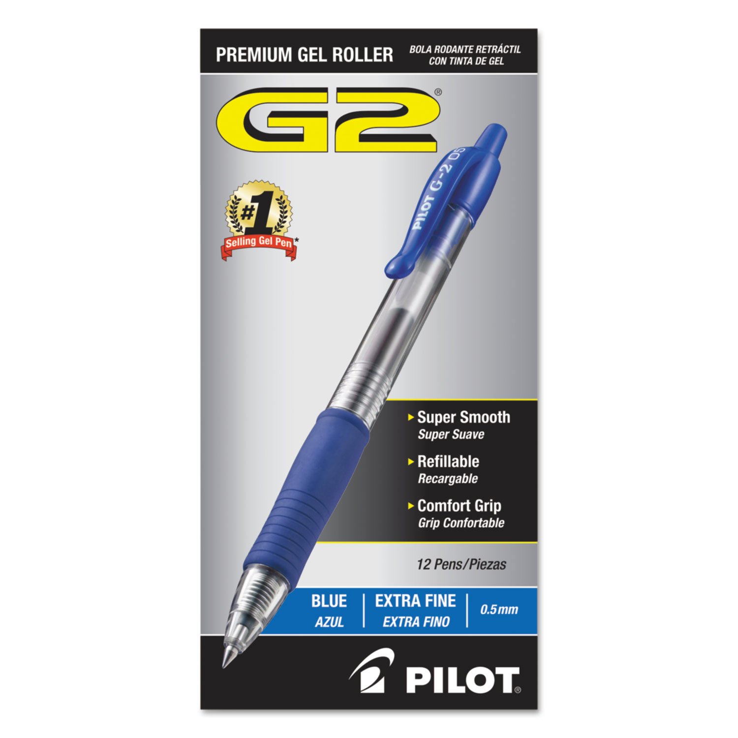 PILOT G2 Premium Gel Roller Pens - 12 Pack, 0.5mm Extra Fine Point Blue Ink - Smooth Writing for Office, School & Note Taking