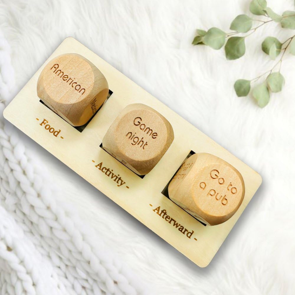 2024 Romantic Wooden Date Night Dice for Couples - Fun Decision Making Game for Food & Activities - Perfect Couple Gift for Boyfriend, Girlfriend or Newlyweds - Great for Anniversary, Valentine's Day & Romantic Evenings at Home