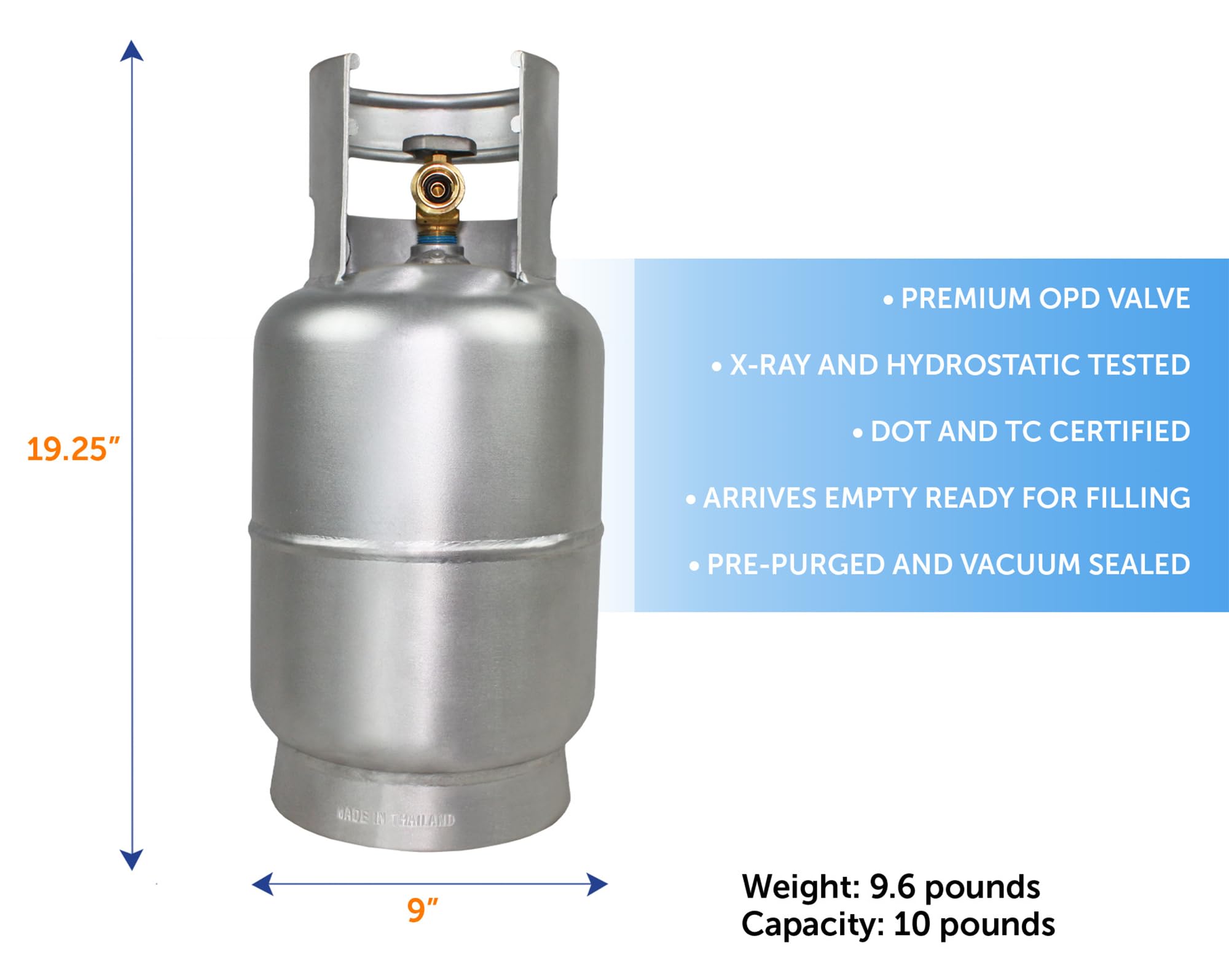 Flame King 10LB Aluminum Propane Tank with OPD Valve - Lightweight, Corrosion-Resistant, Rust-Free Propane Cylinder for Grilling, BBQs, Camping, Fishing & Outdoor Activities | Perfect for Backyard Cookouts, RV Trips, and Marine Use