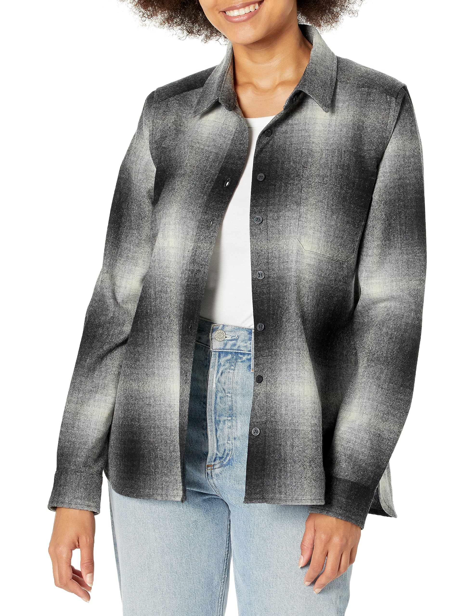 PENDLETON Women's Long Sleeve Meredith Wool Shirt - Soft & Warm Flannel Plaid Button-Up for Fall & Winter - Perfect for Outdoor Adventures, Office Wear & Cozy Layering