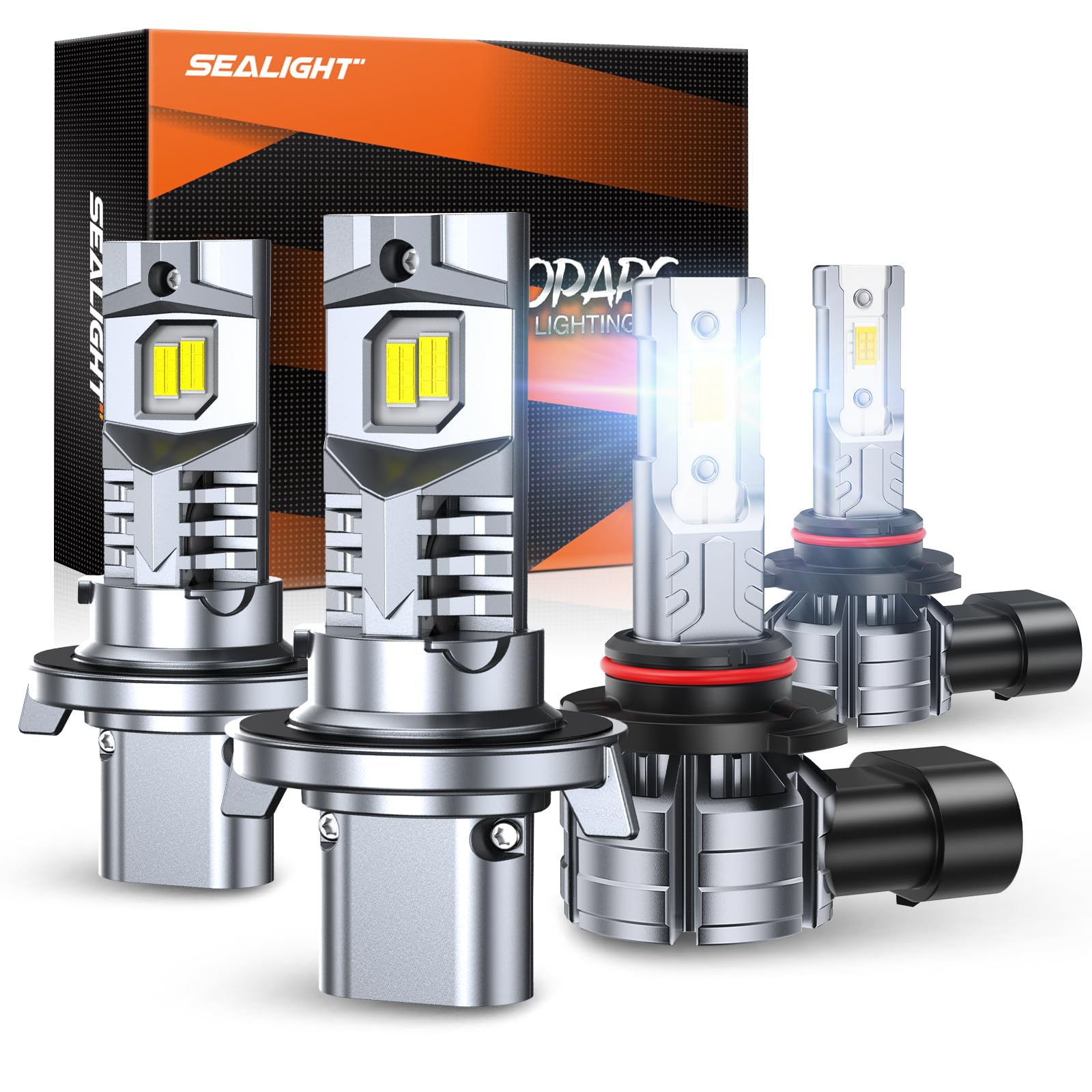 SEALIGHT S2S H13 H10 LED Headlight Bulbs Combo Kit - 44000LM Ultra Bright, 14000RPM Cooling Fan, 1:1 Design for 9140 9008 Fog Lights - Plug & Play Replacement (Pack of 4) - Perfect for Night Driving, Off-Roading & Extreme Weather Conditions