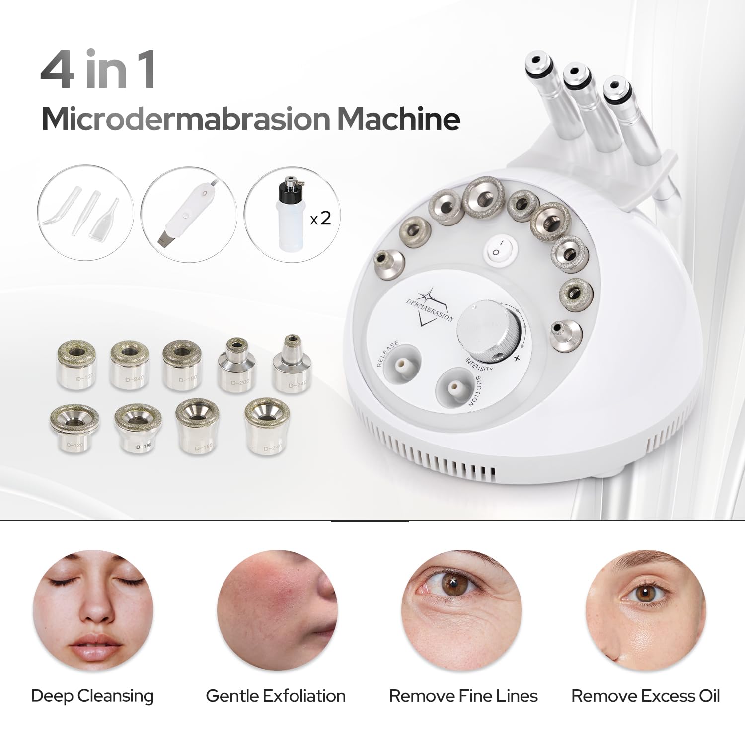 Professional 4-in-1 Diamond Microdermabrasion Machine for Blackhead Removal & Deep Moisturizing - Facial Scrubber & Spatula Included - Perfect for At-Home Spa Treatments & Professional Skin Care