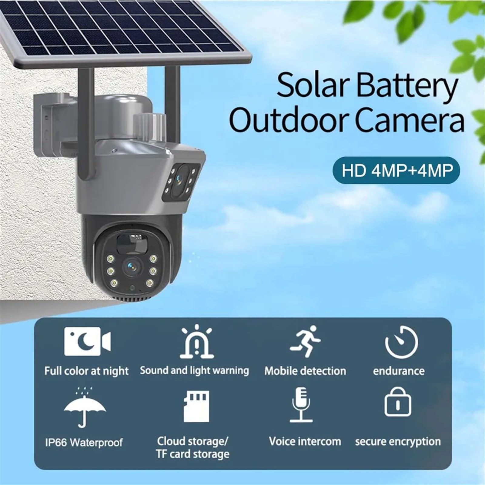 **JOLIANE 8MP 4K Solar Security Camera - Wireless Outdoor 4G SIM Surveillance with Dual Lens PTZ & Solar Panel - 32GB Storage - Ideal for Home, Farm, and Business Security Monitoring**