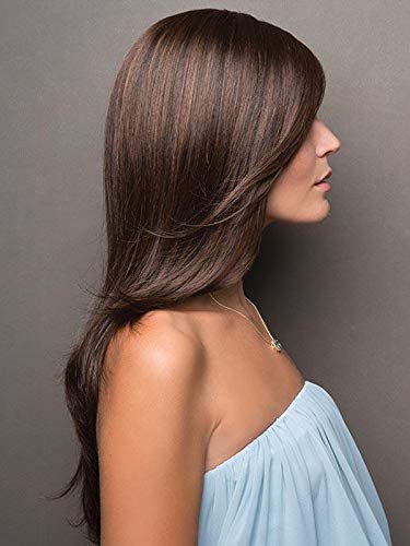 Angelica Partial Monofilament Wig - Dark Chocolate Long Straight Layered Synthetic Hair with Built-In Volume for Women | Includes Wig Comb & Hair Loss Booklet | Perfect for Daily Wear, Cosplay, and Hair Loss Solutions
