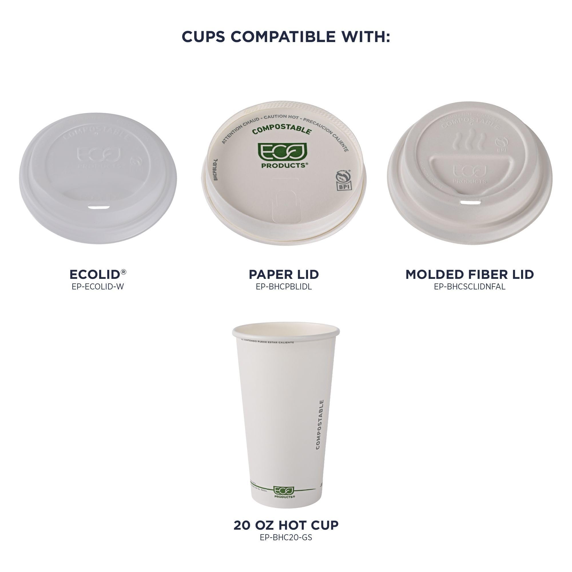 ECO PRODUCTS Compostable Disposable 20oz Coffee Cups - 1000 Count Case | White Hot Paper Cups with Plant-Based PLA Lining | Biodegradable & Eco-Friendly | Perfect for Coffee Shops, Offices, and Events