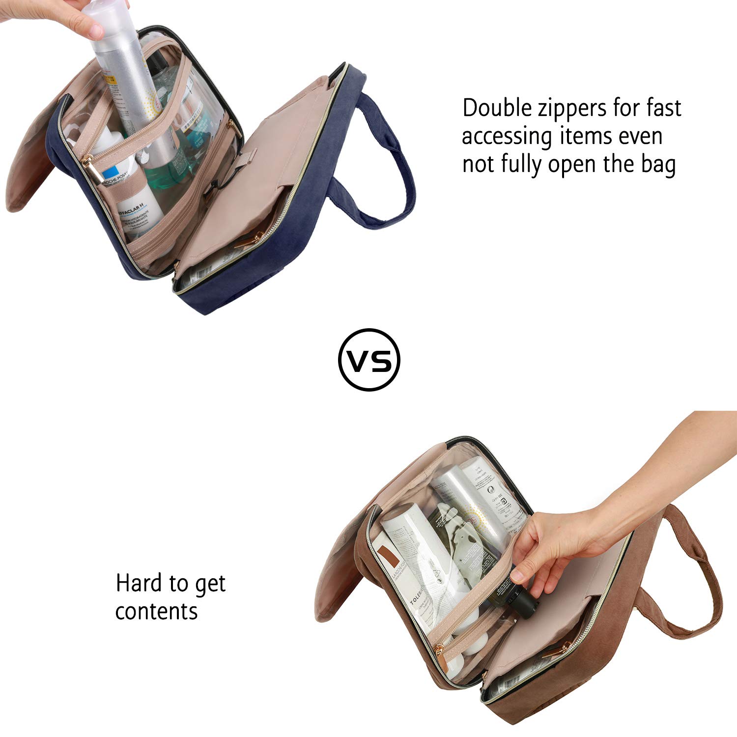 BAGSMART Waterproof Hanging Toiletry Bag - Travel Organizer for Cosmetics & Toiletries | Perfect for Travel & Gym Use