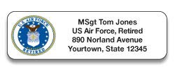 Retired Air Force Themed Designer Rolled Address Labels with Elegant Plastic Dispenser - Perfect for Military Appreciation Gifts, Holiday Cards & Wedding Invitations