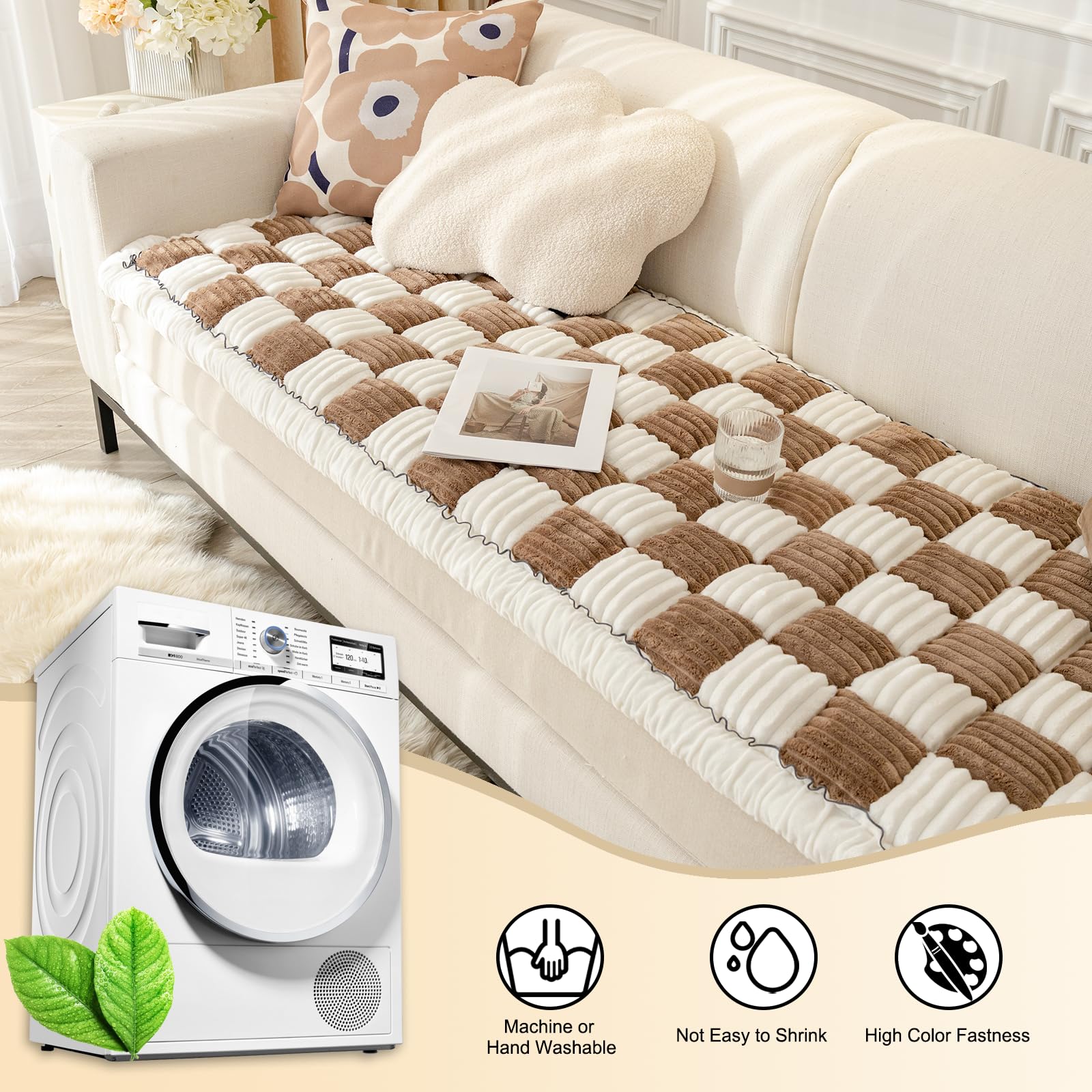 Washable Dog Couch Cover - Anti-Slip Pet Sofa Protector for Home Decor (Dark Brown)