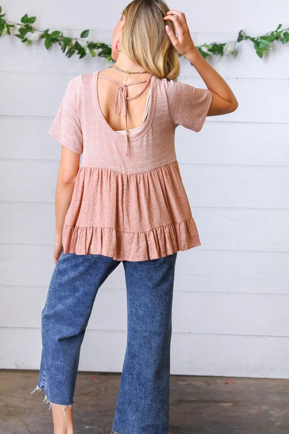 Mauve Tie Back Crinkle Floral Top for Women - Elegant Summer Blouse with Ruffled Sleeves - Perfect for Beach Outings, Date Nights & Casual Wear