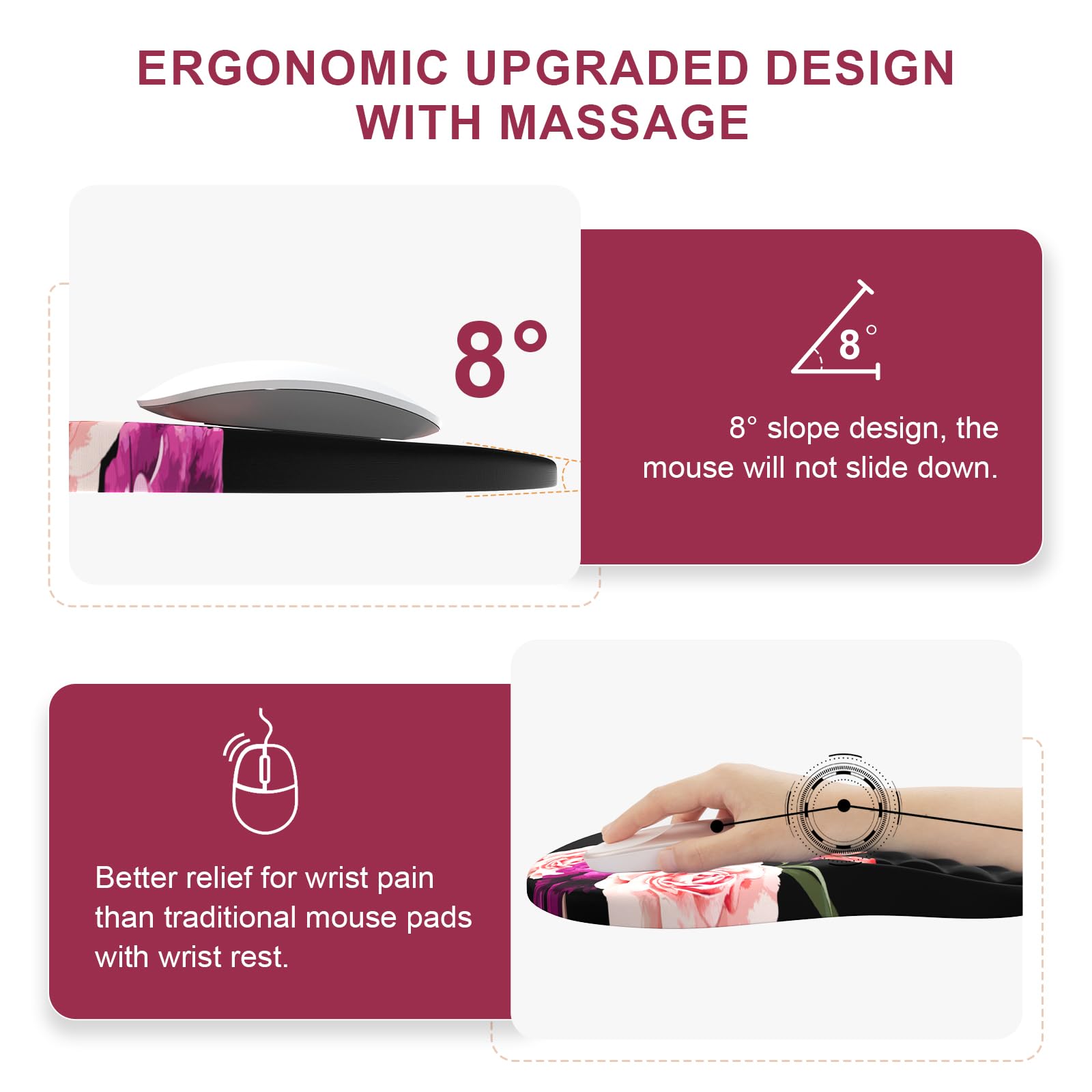iLeadon 4-in-1 Ergonomic Mouse Pad Set with Memory Foam - Desk Mat, Wrist Rest Mouse Pad, Keyboard Wrist Rest & Coaster - Peony Flower Design for Home Office & Gaming Comfort (Great for Typing, Computer Work & Wrist Pain Relief)