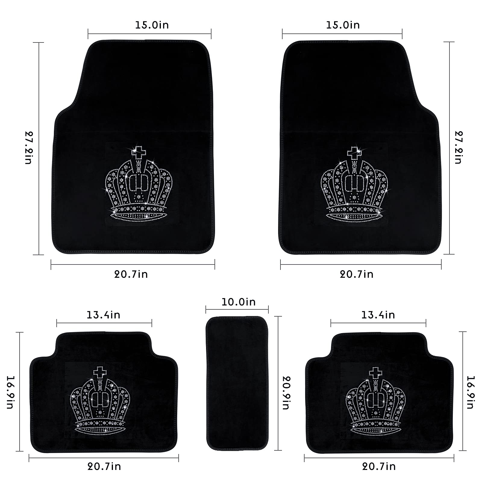 Premium Front & Rear All-Weather Car Floor Mats - Universal Fit for SUV, Van & Truck - 5-Piece Bling Crown Cushion Set (Pure White) - Perfect for Daily Commute, Road Trips & Vehicle Protection
