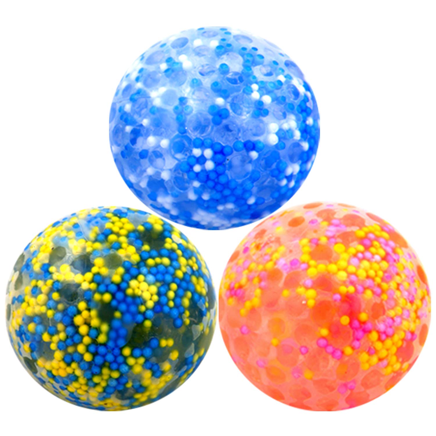 Entervending Stress Ball Set of 3 - 2.75 Inch Squishy Gel Balls for Stress Relief & Anxiety - Random Color Fidget Toys for Kids & Adults - Office, School, Travel Stress Relief Tools