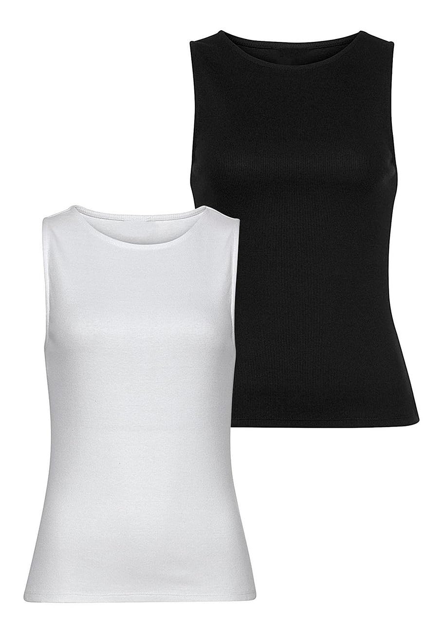 LASCANA Women's 2 Pack Basic Tank Tops - Soft Breathable Camisoles for Layering, Yoga & Summer Outfits