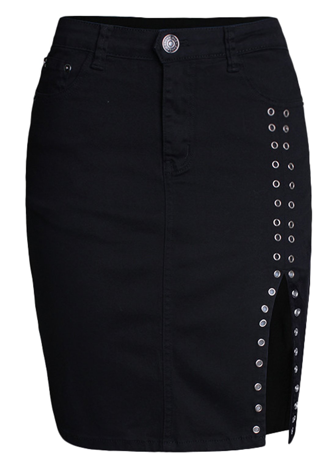 Women's High Waist Studded Split Pencil Skirt - Sexy Bodycon Mini Skirt for Night Out, Club, Party & Date Night | Stretchy Faux Leather Fashion Skirt for Women