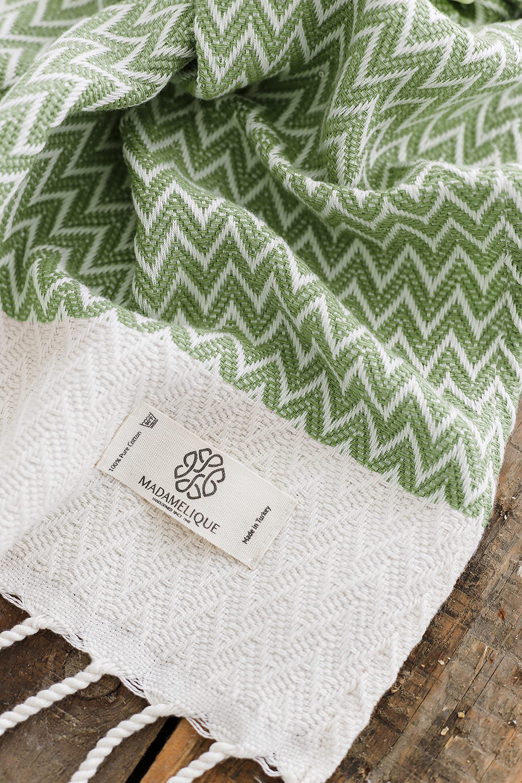 Madamelique Exclusive 100% Cotton Hand Towels Set of 2 (18x40 Inches) - Soft Absorbent Peshtemal Bath Towels for Bathroom, Kitchen, Yoga & Spa - Olive Green Decorative Turkish Towels for Hand, Face, Hair & Dish Drying - Perfect for Home, Travel & Gift Giving