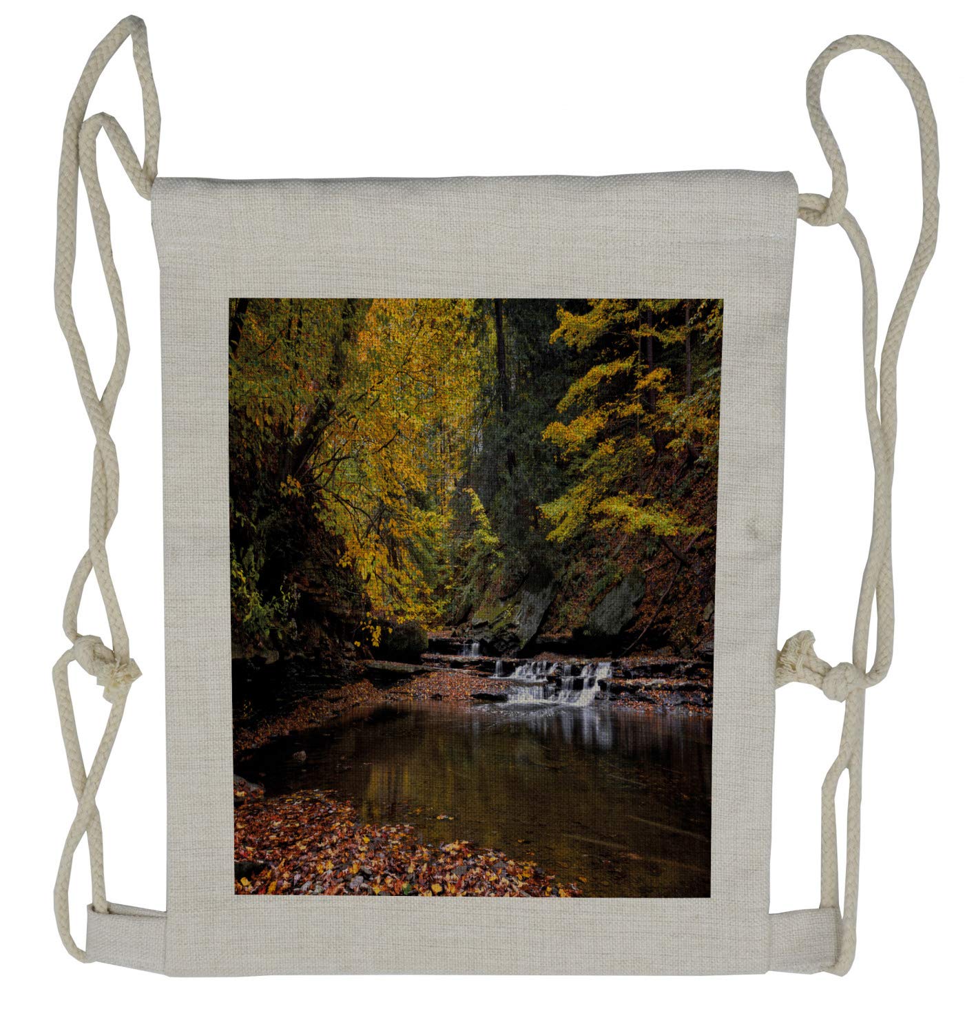 Lunarable Nature Drawstring Backpack - Waterfall Brandywine Creek Design, Lightweight Sackpack Bag for Hiking, Travel & Outdoor Adventures