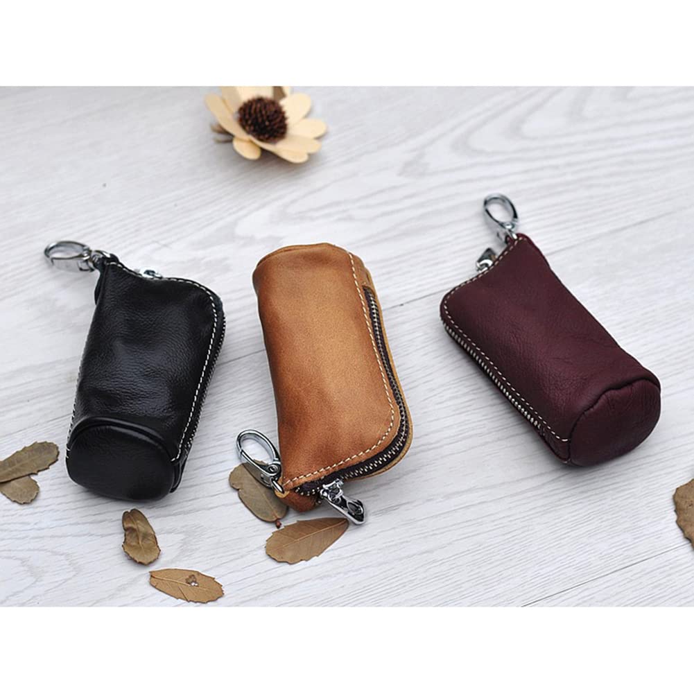 SEADEAR Leather Car Key Holder with Zipper Closure - Premium Smart Key Chain Case for Car Keys (Perfect for Key Organization & Protection)