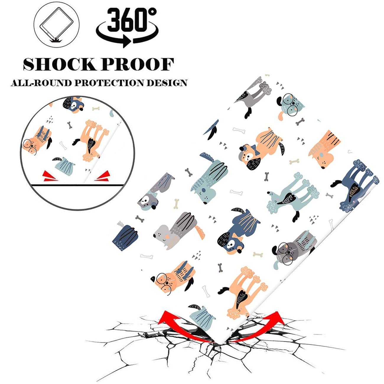 Shockproof Lightweight iPad Case Cover for iPad 9.7 Inch (2018/2017 6th/5th Gen), iPad Air 2 & iPad Air - Cute Dog Design (A1673/A1674/A1675) - Perfect for Work, School & Travel Protection