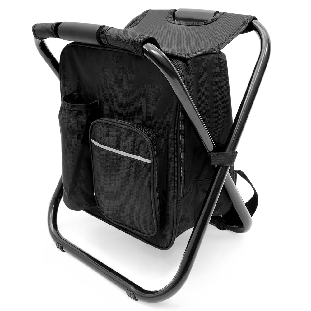 Portable Folding Camping Stool with Backpack & Cooler Bag - Lightweight Hiking Seat for Outdoor Fishing, Hunting & Picnics - Perfect for Camping, Beach & Backpacking Trips (Black)