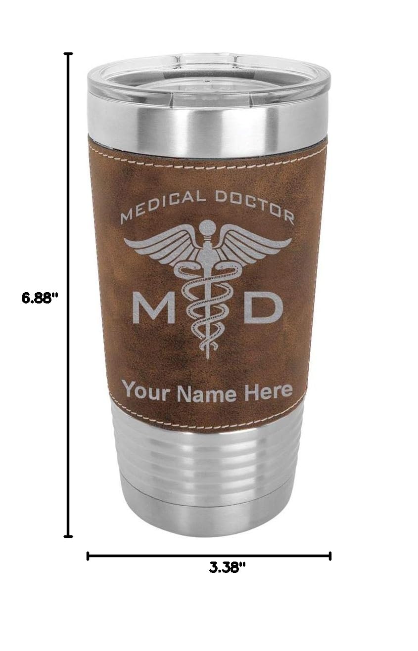 LaserGram 20oz Vacuum Insulated Stainless Steel Tumbler Mug for Doctors - Personalized Engraved Medical Gift with Faux Leather Wrap & Rustic Finish | Keeps Drinks Hot/Cold for Hours | Perfect for Clinics, Hospitals & Medical Professionals